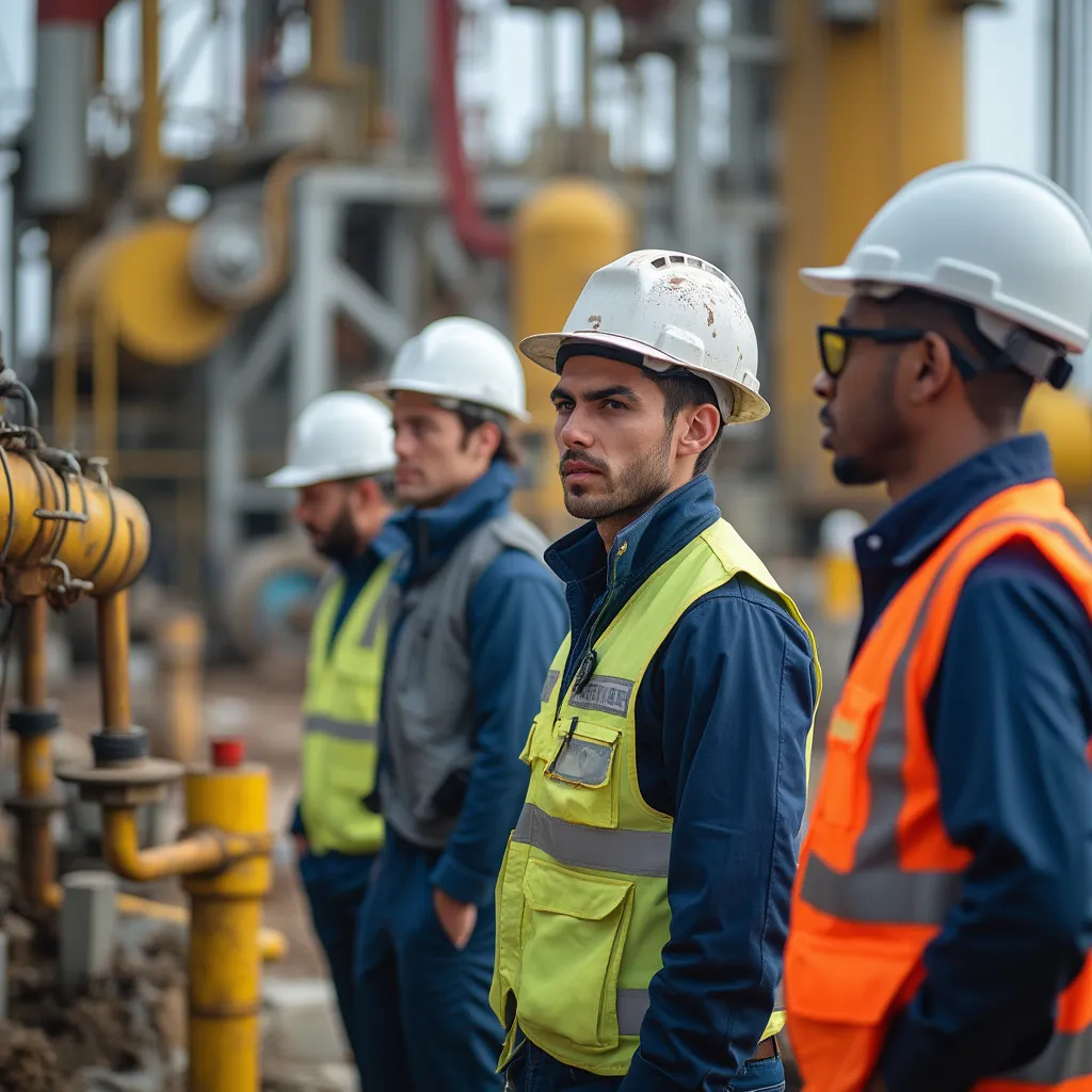Equipo técnico trabajando en un yacimiento petrolífero