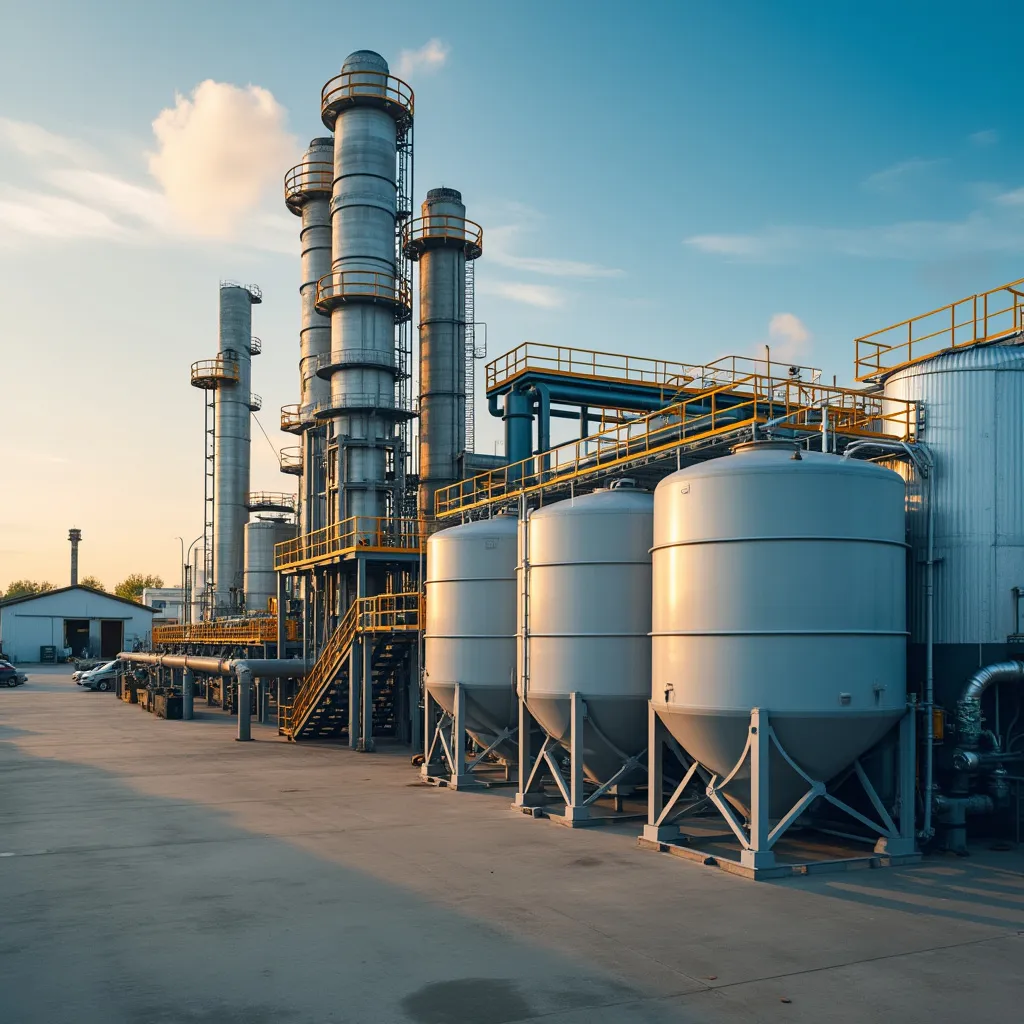 Planta de producción de biodiesel con tanques de almacenamiento